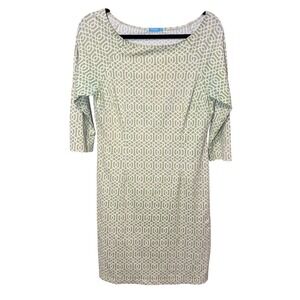 J McLaughlin Boatneck Geometric‎ Dress Catalina Cloth Green White Size Small